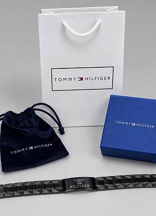 Чоловічий браслет на руку tommy hilfiger, чорний брендовий браслет на руку томмі хелфігер, металевий браслет