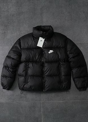 Мужская зимняя куртка nike короткая черная пуховик нак без капюшона плащевка (b)