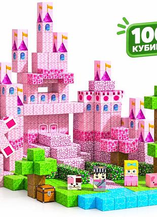 Магнитный конструктор minecraft розовый замок 100 деталей для детей от 3 лет