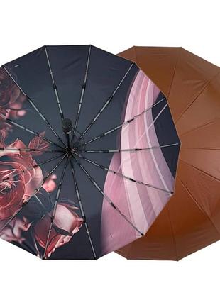 Автоматический зонт с принтом цветов в середине на 14 карбоновых спиц, от mario, карамельный, mr 0066-5