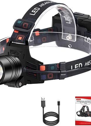 Акумуляторний світлодіодний налобний ліхтарик hoplet led headlamp hl11, налобний ліхтарик із можливістю масштабування та usb