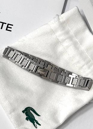 Мужской браслет lacoste серебряный в подарочной коробке стильный с нержавеющей стали брутальный с мешочком универсальный на руку