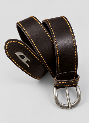 Кожаный ремень diesel brown leather belt with contrast stitch - 70 см