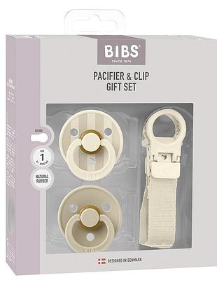 Подарунковий набір пустушки та тримач для соски) bibs colour pacifier & loop clip gift set latex 0-6 місяців ivory