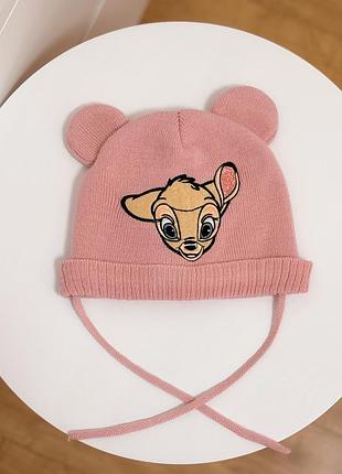 Шапочка зимова для дівчинки disney baby bambi бембі 6/12 міс пудрова pepco