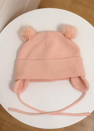 Шапочка зимова з вушками на флісі 86 12-18 міс рожева h&m