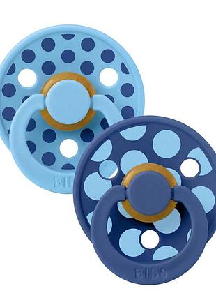 Соска пустушка bibs colour latex кругла 2 шт polka breeze / cornflower 0-6 міс