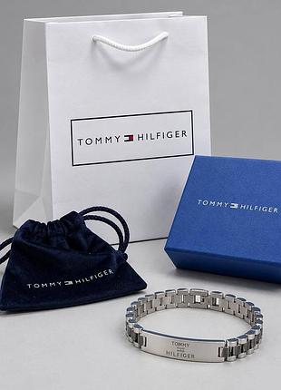 Чоловічий браслет на руку tommy hilfiger, срібний брендовий браслет на руку томмі хелфігер, металевий браслет