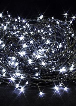 Новорічна гірлянда вулична на ялинку нитка 40 метрів холодне світло 400 led від мережі чорний пвх дріт laplandia