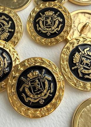 Ґудзик пальтовий з гербом чорна емаль на ніжці золото 30мм метал