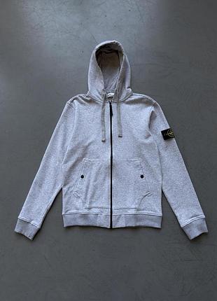 Stone island зіп худі з кнопками сірий-меланж