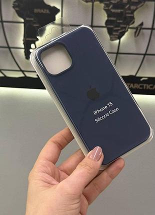 Качественный чехол silicone case с микрофиброй для iphone 15,чехол-накладка с микрофиброй для айфон 15 (синий)