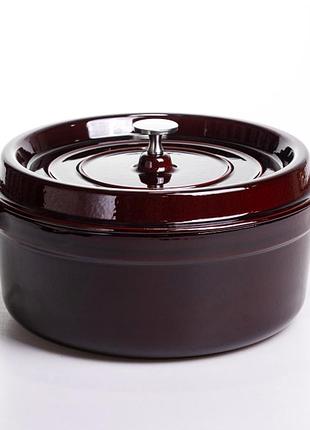 Кокотница чугунная эмалированная 6 5 л для кухни burgundy mc-13124