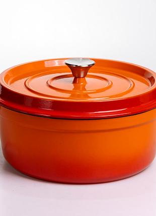 Чугунная кастрюля 6 л для кухни с эмалированным покрытием оранжевая mc-13122