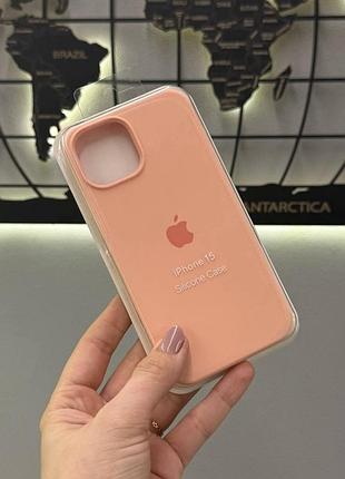 Качественный чехол silicone case с микрофиброй для iphone 15,чехол-накладка с микрофиброй для айфон 15 (персиковый)