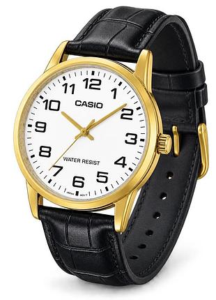 Чоловічий годинник casio mtp-v001gl-7b у класичному стилі з золотистим корпусом та шкіряним ремінцем