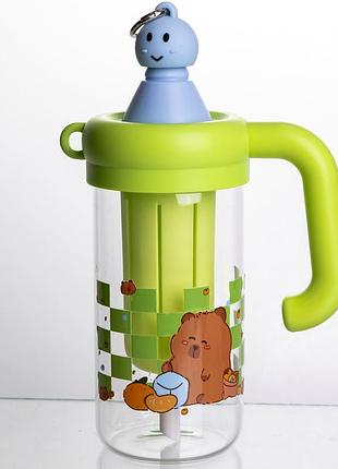 Бутылка для воды стеклянная с ситечком объем 750 мл для дома лаймовый capybara mc-13231