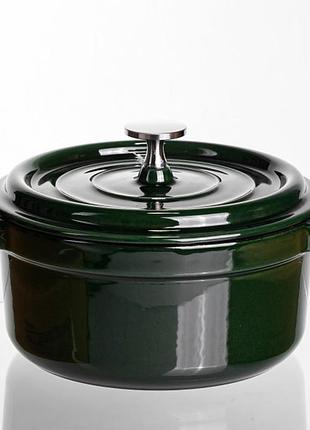 Кокотница чугунная 2 л для кухни с крышкой система самоорошения малахит mc-13097