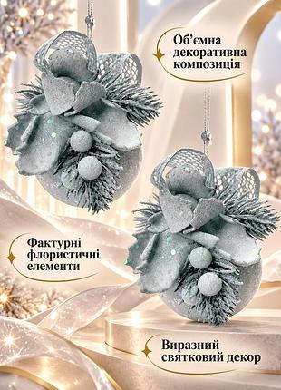 Набор новогодних шаров 2 шт 8 см для декорирования елки из пластика и экокожи серебро mc-12764