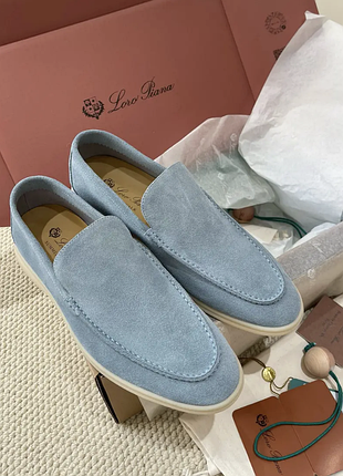 Чоловічі сині замшеві лофери loro piana summer walk кашемірові лоро піана фрикі 43