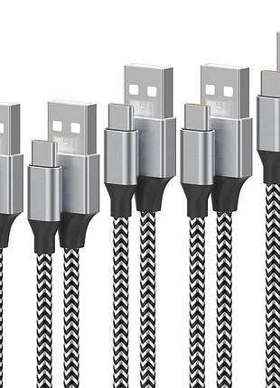 Набор кабелей usb type-c 5 шт, 3a, 0,92 м / 1,8 м / 2.7 м, нейлоновая оплетка, быстрая зарядка и передача данных