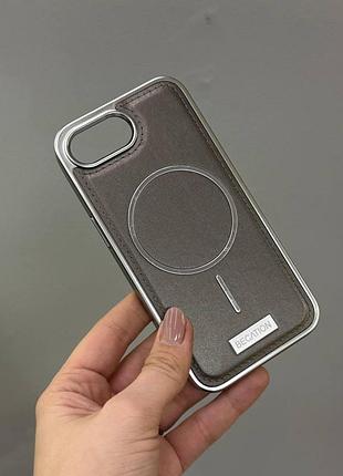 Кожаный чехол magsafe для iphone 16e,премиальный кожаный чехол для айфон 16e (серый)