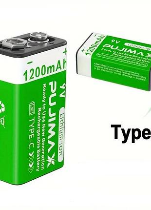 Акумулятор крона pujimax 6f22/6lr61 з usb type-c li-ion 9v, 1200mah