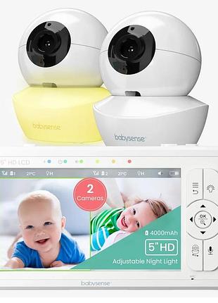 Babysense hd s2 - відеоняня з 2 камерами та аудіо, 5" hd екран, білий шум та колискові, нічне бачення, нічник, 4-кратний зум