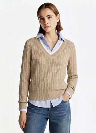 Tommy hilfiger светр джемпер в коси з лого бежевый свитер