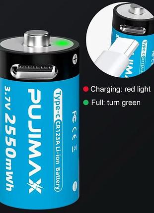 Акумуляторна батарея cr123a, 16340 з usb type-c 2550mwh, синій