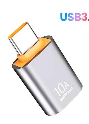 Перехідник адаптер type-c — usb 3.0 m/f 10 a 10gbps long metal silver
