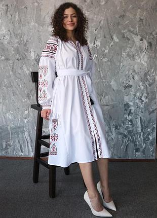 Жіноча сукня-вишиванка лляна біла максі в стилі бохо з квітковою вишивкою "іветта" 58