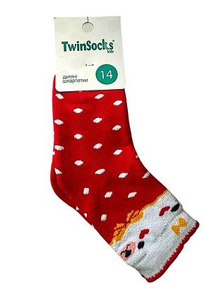 Шкарпетки дитячі twinsocks 14 розмір у горошок червоно-білі з ведмедиком 0837