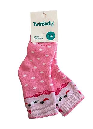 Шкарпетки дитячі twinsocks 14 розмір у горошок рожеві з ведмедиком 0509
