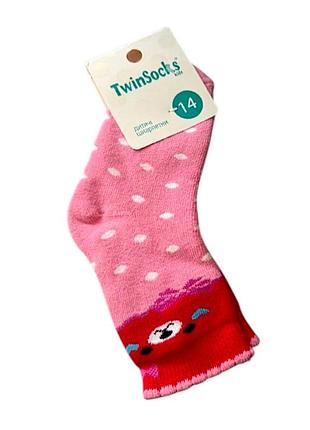 Шкарпетки дитячі twinsocks 14 розмір у горошок рожево-червоні з ведмедиком 0646