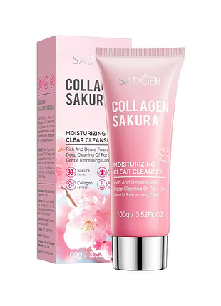 Пенка для умывания sadoer collagen sakura деликатное очищение и питание кожи 100 г