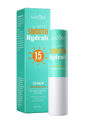 Бальзам для губ сонцезахисний sadoer smooth hydrate зволожуючий spf15 3 г