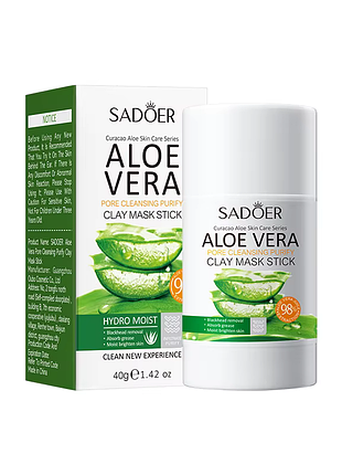 Глиняная маска-стик для лица sadoer curacao aloe vera для глубокого очищения пор 40 г