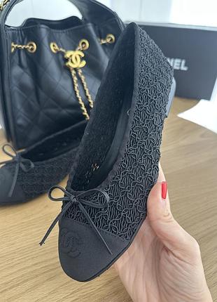 Балетки жіночі chanel чорні, текстиль