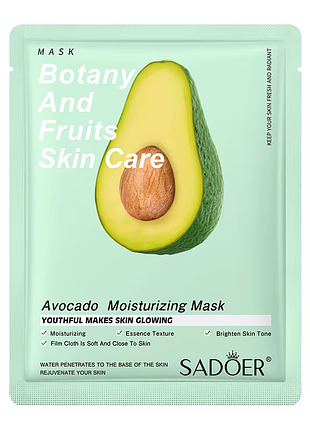 Тканинна маска для обличчя sadoer avocado зволожуюча, живильна 25 г