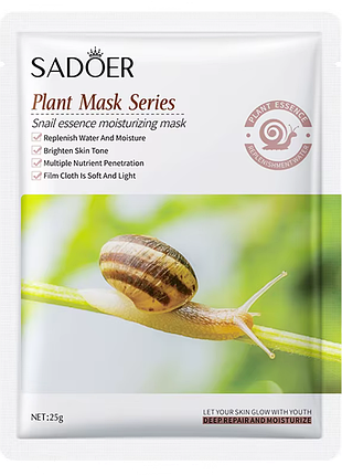 Тканинна маска для обличчя sadoer snail essence зволожуюча 25 г