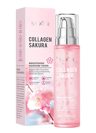 Тонер для лица sadoer collagen sakura увлажняющий, осветляющий 100 мл