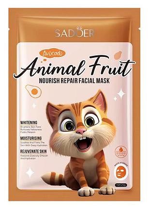Тканинна маска для обличчя sadoer animal fruit cat avocado живильна 25 г