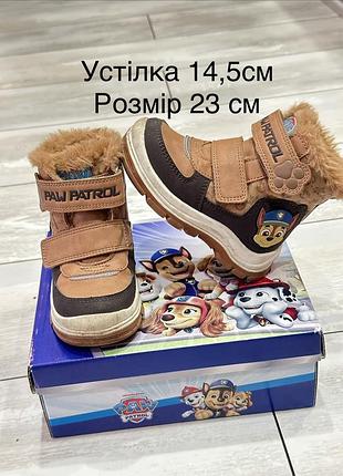 Чоботи дитячі зимові paw patrol коричневі 23 розмір, устілка 14,5 см