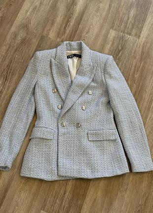 Жіночий піджак zara блакитний твідовий xs-s