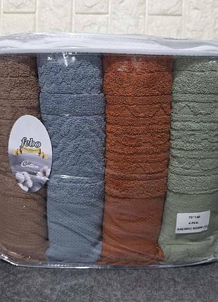 Набір рушників febo lüx cotton з бахромою туреччина 🇹🇷 
упаковка: 4 шт
розмір: 50*90 обличчя 
розмір: 70*140 банні