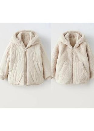 Теплая зимняя двухсторонняя куртка шубка от zara 2-3 года (92-98) тедди на девчочке