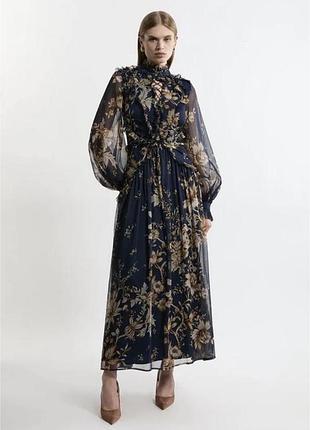Довга жіноча сукня karen millen в квітковий принт шифонова з довгим рукавом