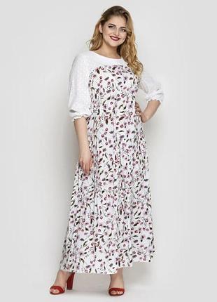 Ярусное с пояском и прошвой платье 👗 большого размера