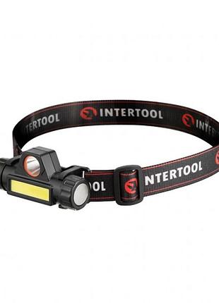 Ліхтар налобний intertool lb-0309, акумуляторний, xpe та cob, магнітний, 125 лм